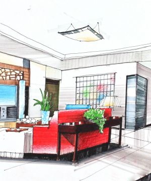 小户型大客厅室内手绘设计效果图欣赏