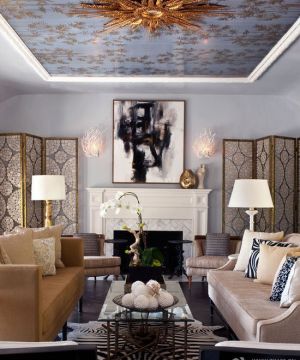 美式现代客厅天花板贴图效果图片