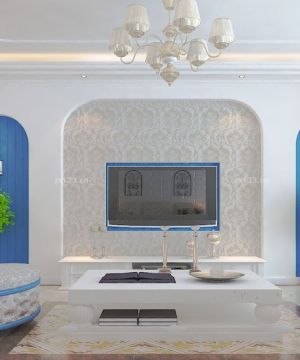 最新现代欧式蓝调客厅门洞简欧背景墙效果图片