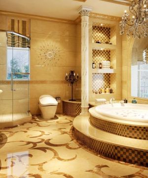 奢华欧式卫浴大理石包裹浴缸设计图片