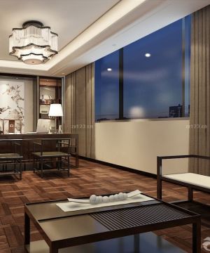 新中式风格办公室家具深棕色原木地板装修图片