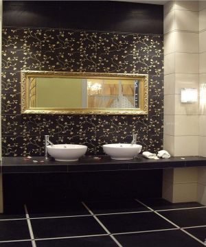 洗手间黑色瓷砖贴图装修效果图