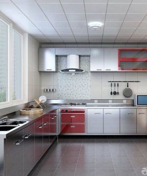 现代风格厨房不锈钢金属整体橱柜装修图片