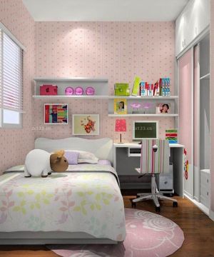 粉色墙面小户型儿童房设计图片欣赏