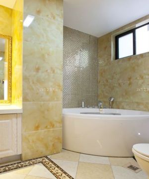 最新简欧风格家装浴室白色按摩浴缸摆放图