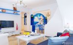 地中海小客厅蓝色门框装饰图片