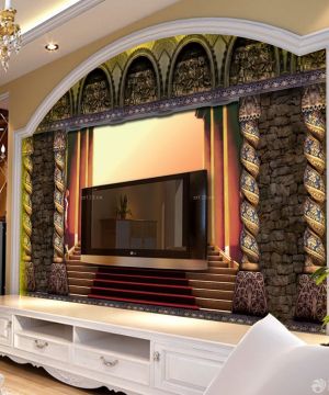 欧式罗马柱电视背景墙设计装修效果图大全