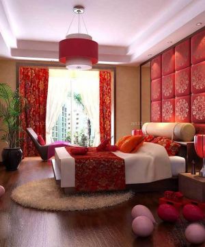 2023新中式风格12平米婚房卧室装修设计图片