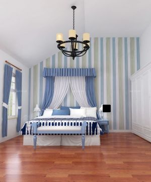现代简约风格大卧室地中海风格窗帘设计图