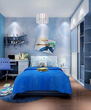 蓝色简约小户型儿童房间布置效果图片欣赏