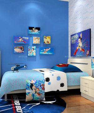 卡通蓝色长方形小户型儿童房间布置效果图片