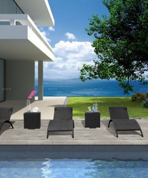 现代别墅沙滩椅摆放效果图片