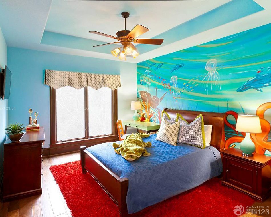 创意复古可爱儿童房间窗帘搭配效果图
