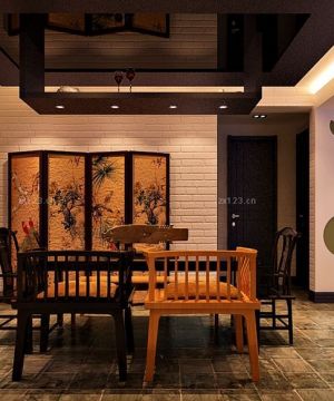 中式餐厅古代屏风设计效果图