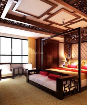 新中式风格酒店标准间装修效果图欣赏