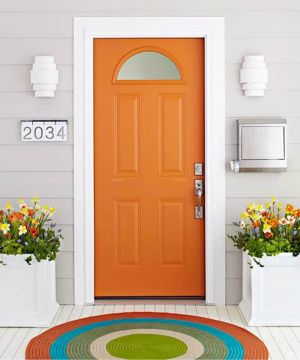 简欧风格别墅室内橙色门设计图片2023
