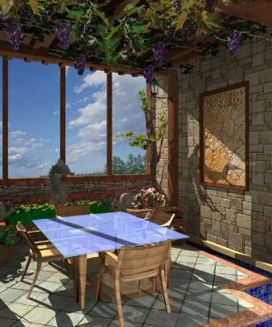 仿古砖墙面阳台花园设计装修设计图片 
