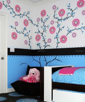女儿童房手绘卧室背景墙设计图片