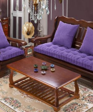 2023简欧风格小户型紫色沙发坐垫装修效果图欣赏