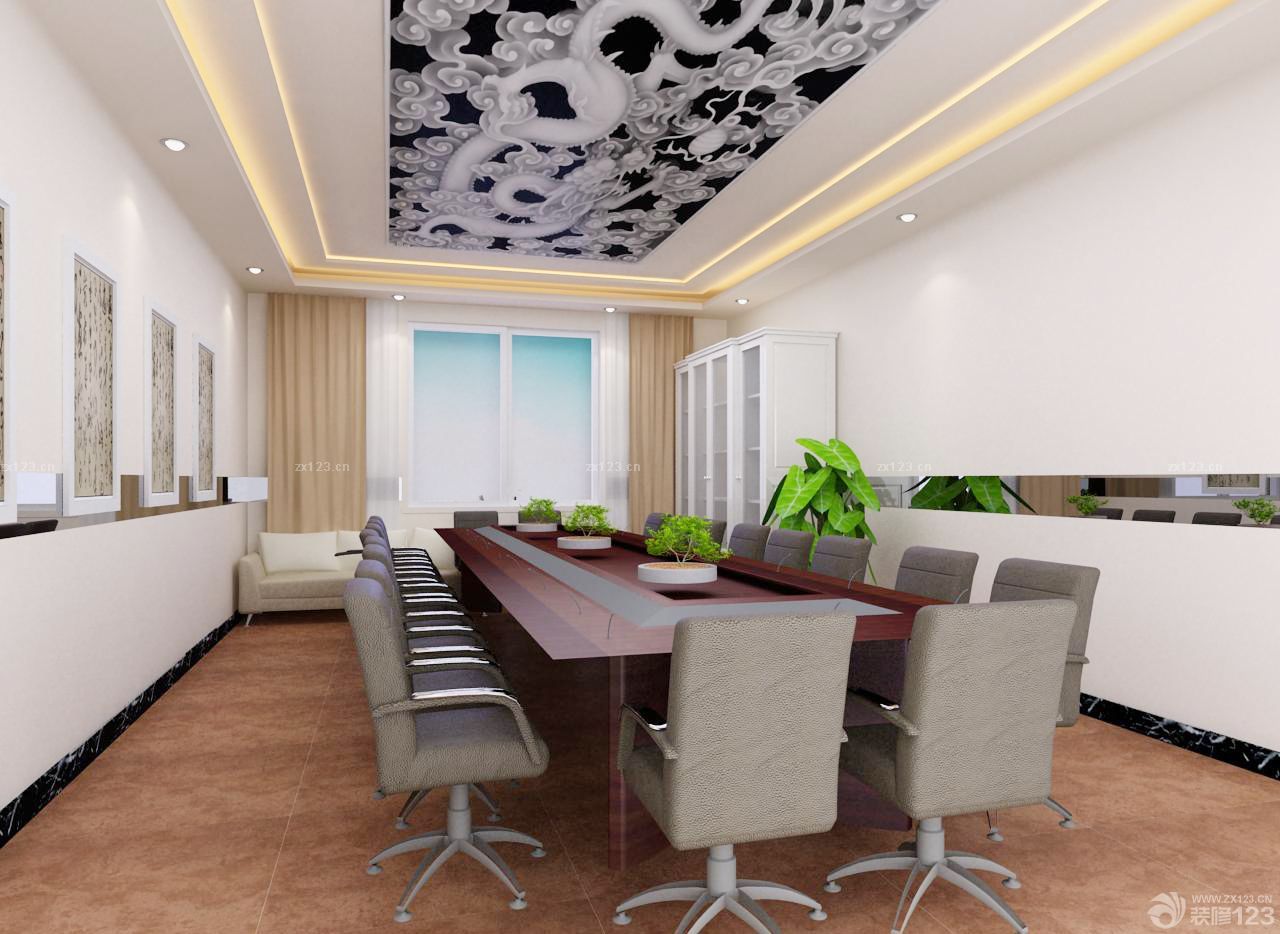 2023中式风格写字楼室内小型会议室布置效果图欣赏