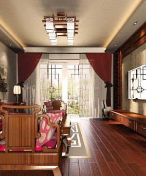  中式古典风格客厅窗帘装修设计图片大全