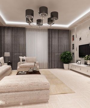 最新中式现代风格客厅窗帘装修设计效果图