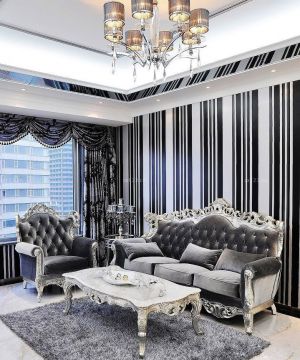 黑白风格欧式沙发背景墙装修设计图片欣赏