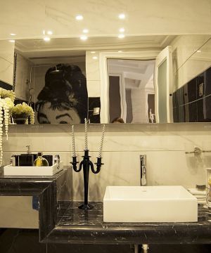 浴室洗手盆暗花瓷砖台面效果图欣赏