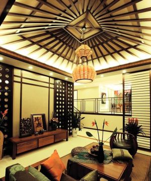 2023东南亚风格别墅室内生态木吊顶实景图欣赏