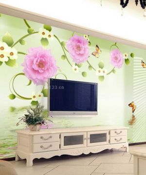 英式田园风格3D花朵壁纸背景墙效果图欣赏