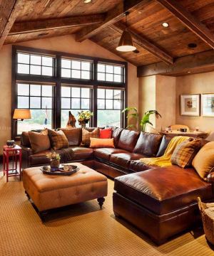 传统美式田园风格客厅家装转角沙发设计效果图