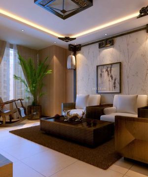 2023中式古典风格80小三房客厅家具装修效果图