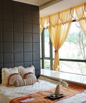 简欧风格80平米小户型两室一厅卧室窗帘装修效果图