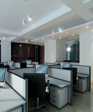 80平米转角电脑桌书柜组合办公室装修设计效果图
