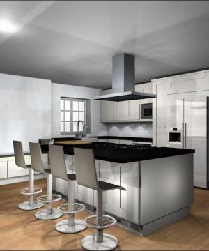 现代家庭厨房银色橱柜装修效果图片大全