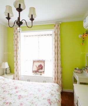 70平米一室一厅卧室绿色墙面装修图片