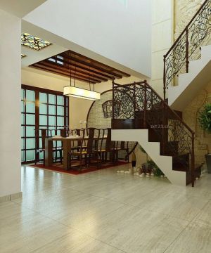 现代中式风格别墅铁艺楼梯装修图片大全