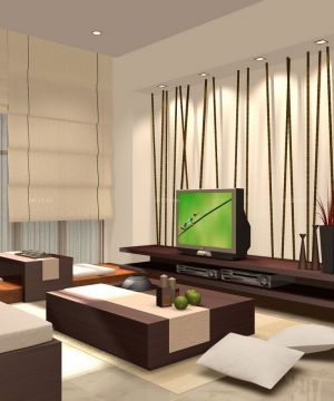 2023家装90平米日式客厅电视墙装修效果图