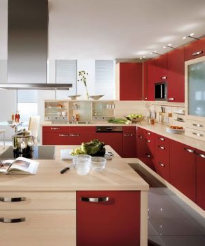 绚丽厨房红色橱柜设计效果图片