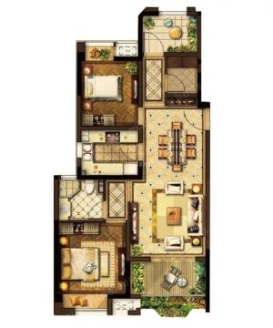 2023最新100平方两室两厅一厨一卫别墅户型图片