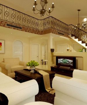 现代简欧风格150平米复式楼客厅装修图片