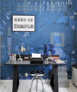 简约风格书房深蓝色墙面装修效果图欣赏