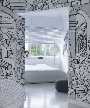 最新70多平米的房子创意卧室隐形门装修图片