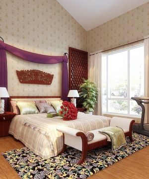 中式风格卧室家装壁纸效果图样板