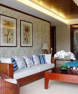 东南亚风格80平米婚房藤艺沙发装修效果图