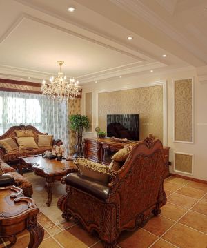 80平小户型客厅美式实木沙发装修效果图欣赏