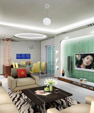 最新80平小户型客厅艺术玻璃电视背景墙装修效果图欣赏