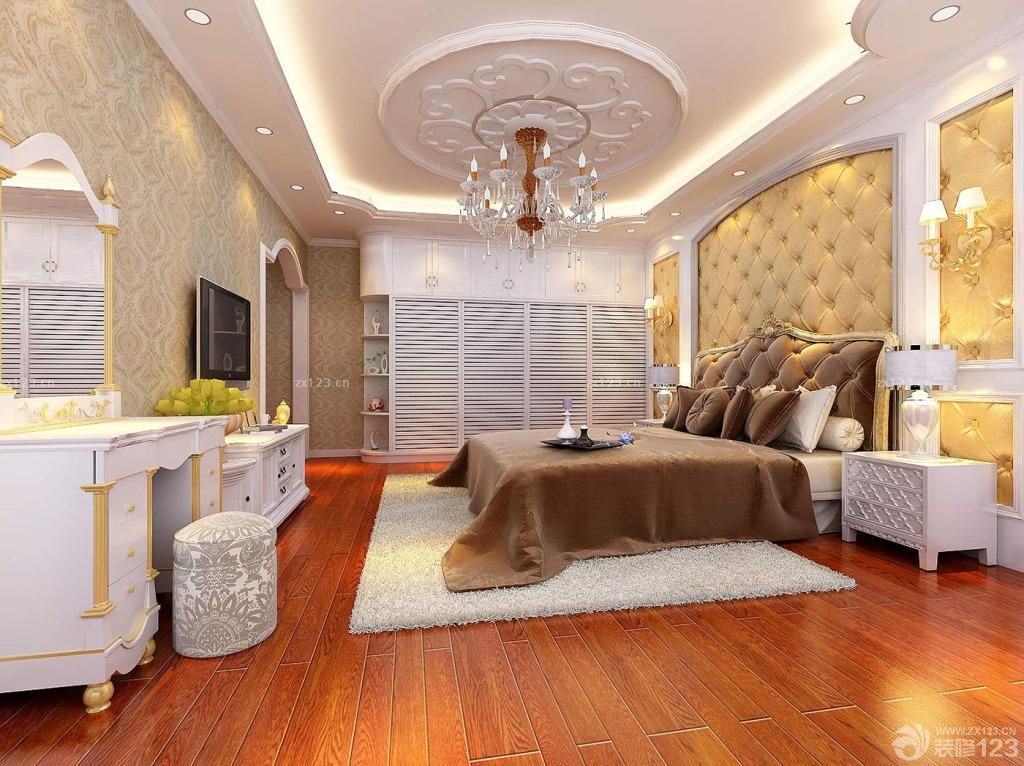 140平米欧式卧室金色墙面装修效果图片欣赏