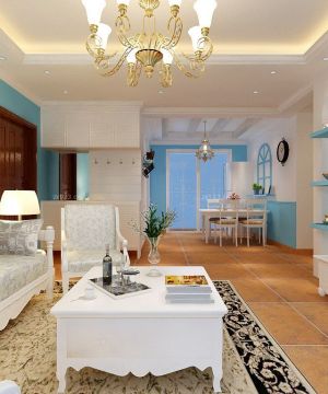 地中海风格150平米房子客厅蓝色墙面装修效果图片大全