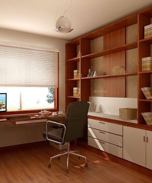 现代美式小书房转角书桌书柜装修效果图